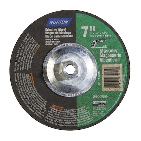 Norton Co Depressed Center Wheels Type 27 Masonry - Silicon Carbide, Size: 7 x 1/4 x 5/8-11, RPM: 8600 076607-75942